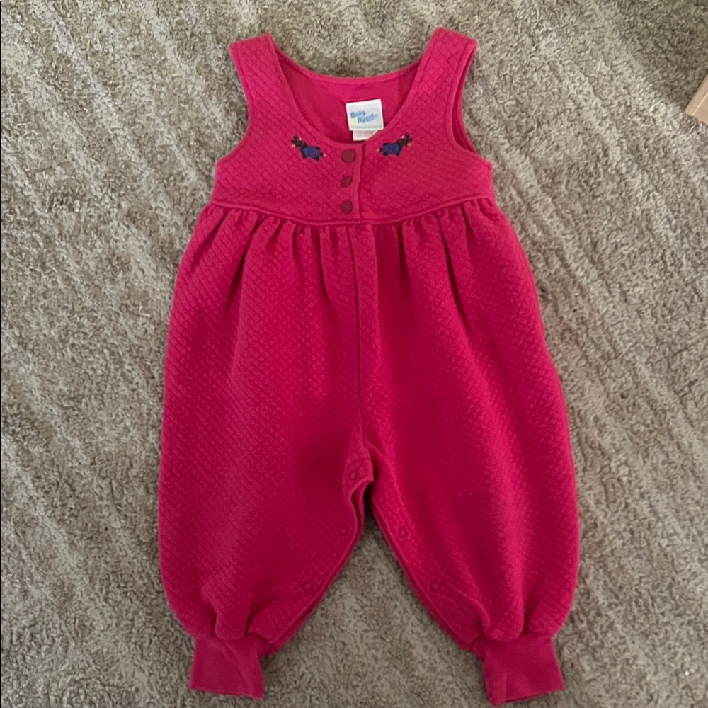 Vintage 90s Baby B’gosh Pink Quilted Bubble Romper with Floral Embroidery 18m